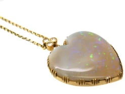 Edwardian Large Opal Heart Pendant With Diamond Top On 14ct Gold Chain 11 Edwardian Large Opal Heart Pendant With Diamond Top On 14ct Gold Chain -Antique Jewellery Company DSC09071