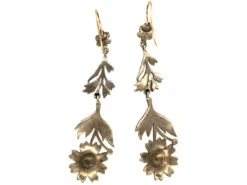 Edwardian Long Drop Silver & Marcasite Flower Earrings -Antique Jewellery Company DSC09075