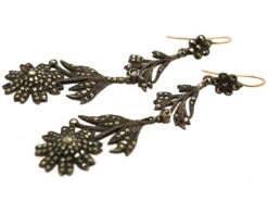 Edwardian Long Drop Silver & Marcasite Flower Earrings -Antique Jewellery Company DSC09078