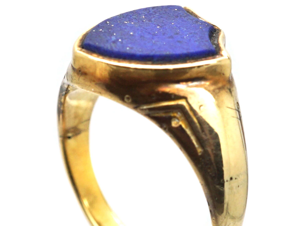 Victorian 18ct Gold Tipsy Shield Signet Ring Set With A Lapis Lazuli 4 Victorian 18ct Gold Tipsy Shield Signet Ring Set With A Lapis Lazuli - Image 2