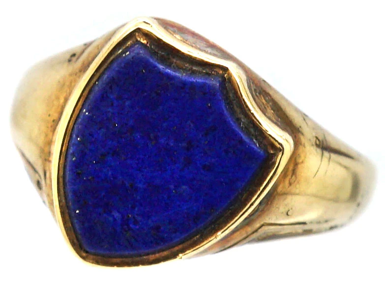 Victorian 18ct Gold Tipsy Shield Signet Ring Set With A Lapis Lazuli 7 Victorian 18ct Gold Tipsy Shield Signet Ring Set With A Lapis Lazuli - Image 5