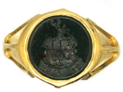 Early Victorian 18ct Gold Signet Ring With Bloodstone Intaglio Of A Crest