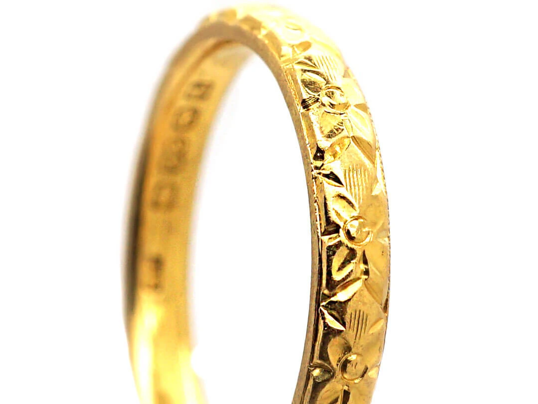 Early 20th Century 22ct Gold Wedding Ring With Orange Blossom Motif 4 Early 20th Century 22ct Gold Wedding Ring With Orange Blossom Motif - Image 2