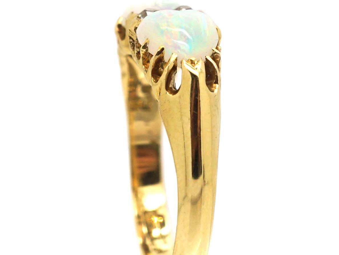 Edwardian 18ct Gold Heart Shaped Opal And Diamond Ring 8 Edwardian 18ct Gold Heart Shaped Opal And Diamond Ring - Image 6
