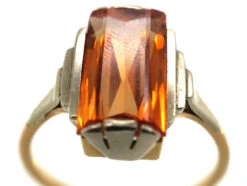 Art Deco 9ct White & Yellow Gold Ring Set With A Rectangular Citrine -Antique Jewellery Company DSC09126