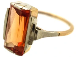 Art Deco 9ct White & Yellow Gold Ring Set With A Rectangular Citrine -Antique Jewellery Company DSC09128