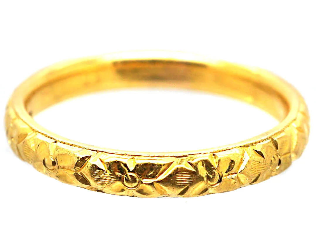 Early 20th Century 22ct Gold Wedding Ring With Orange Blossom Motif 7 Early 20th Century 22ct Gold Wedding Ring With Orange Blossom Motif - Image 5