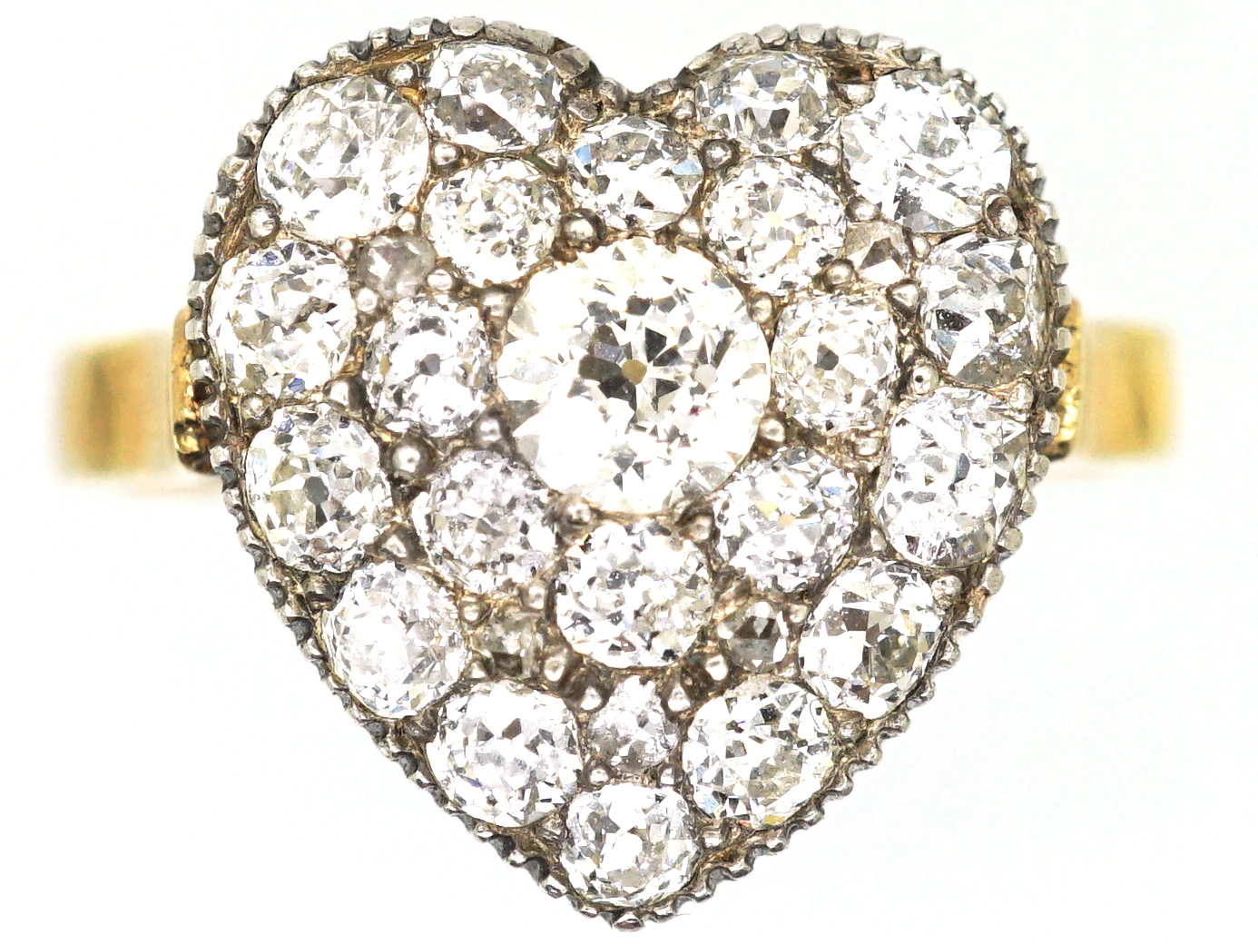 Edwardian 18ct Gold Heart Shaped Ring Set With Diamonds 3 Edwardian 18ct Gold Heart Shaped Ring Set With Diamonds