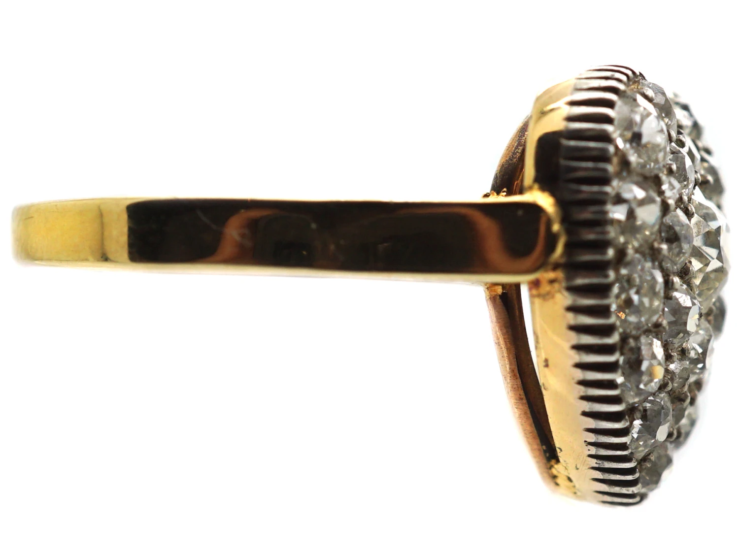 Edwardian 18ct Gold Heart Shaped Ring Set With Diamonds 6 Edwardian 18ct Gold Heart Shaped Ring Set With Diamonds - Image 4