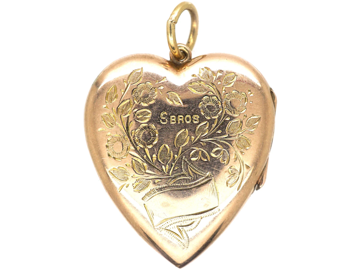 Edwardian 9ct Gold Heart Shaped Locket With Flower Basket Detail 6 Edwardian 9ct Gold Heart Shaped Locket With Flower Basket Detail - Image 4