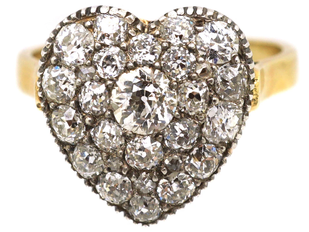 Edwardian 18ct Gold Heart Shaped Ring Set With Diamonds 8 Edwardian 18ct Gold Heart Shaped Ring Set With Diamonds - Image 6