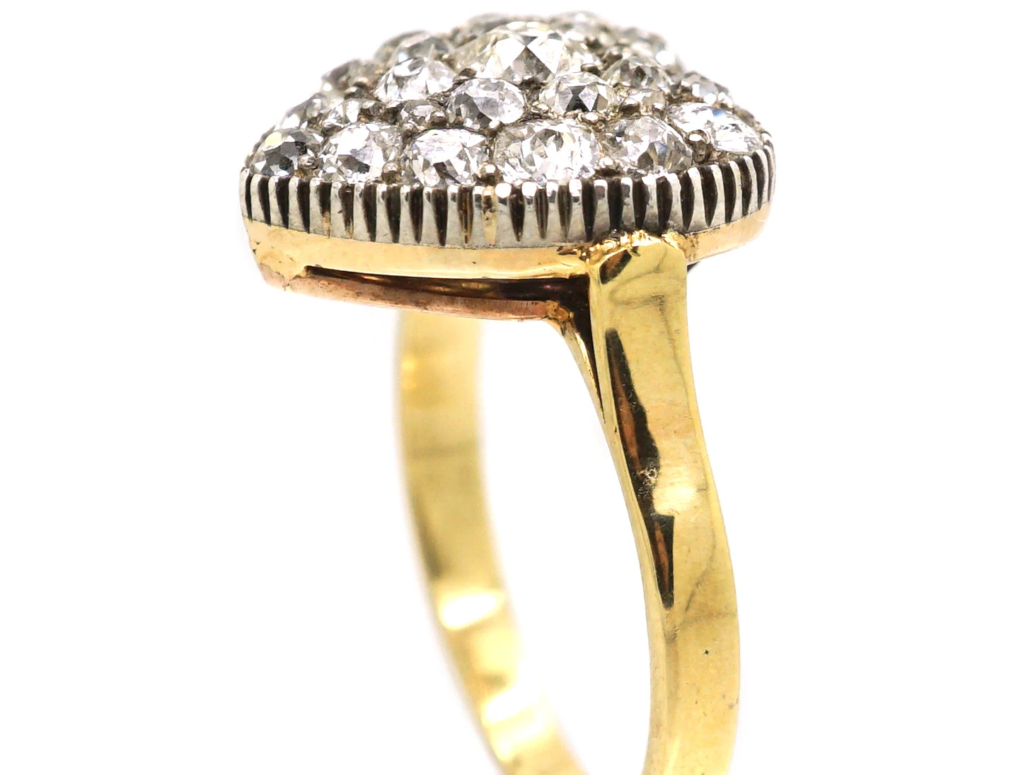 Edwardian 18ct Gold Heart Shaped Ring Set With Diamonds 7 Edwardian 18ct Gold Heart Shaped Ring Set With Diamonds - Image 5
