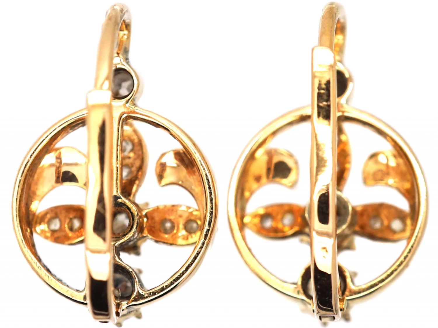 Early 20th Century 18ct Gold Flower Earrings Set With Diamonds 4 Early 20th Century 18ct Gold Flower Earrings Set With Diamonds - Image 2