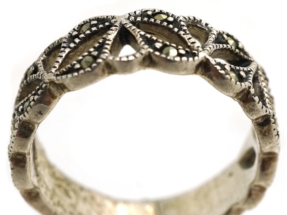 Silver & Marcasite Half Eternity Openwork Ring 4 Silver & Marcasite Half Eternity Openwork Ring - Image 2