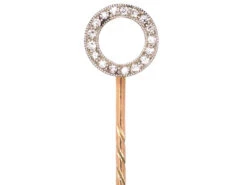 Edwardian 18ct Gold & Platinum Circular Tie Pin Set With Diamonds