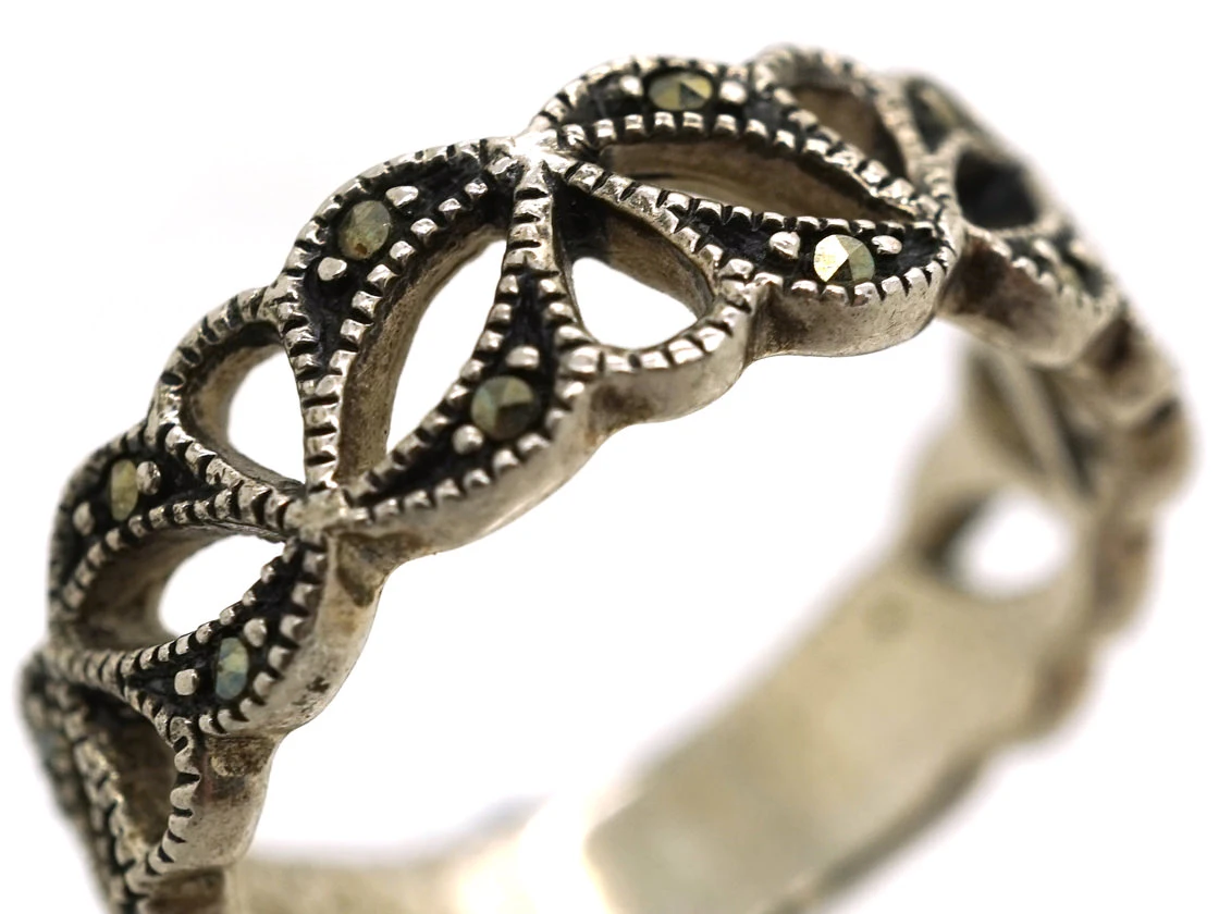 Silver & Marcasite Half Eternity Openwork Ring 5 Silver & Marcasite Half Eternity Openwork Ring - Image 3