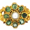 Regency 15ct Gold, Emerald & Natural Split Pearl Flower Cluster Ring With Ornate Shoulders 2 Regency 15ct Gold, Emerald & Natural Split Pearl Flower Cluster Ring With Ornate Shoulders -Antique Jewellery Company DSC09306