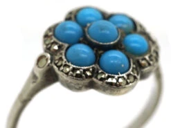 Art Deco Silver, Marcasite & Blue Glass Cluster Ring -Antique Jewellery Company DSC09308