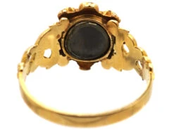 Regency 15ct Gold, Emerald & Natural Split Pearl Flower Cluster Ring With Ornate Shoulders -Antique Jewellery Company DSC09319