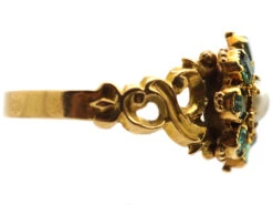Regency 15ct Gold, Emerald & Natural Split Pearl Flower Cluster Ring With Ornate Shoulders -Antique Jewellery Company DSC09325