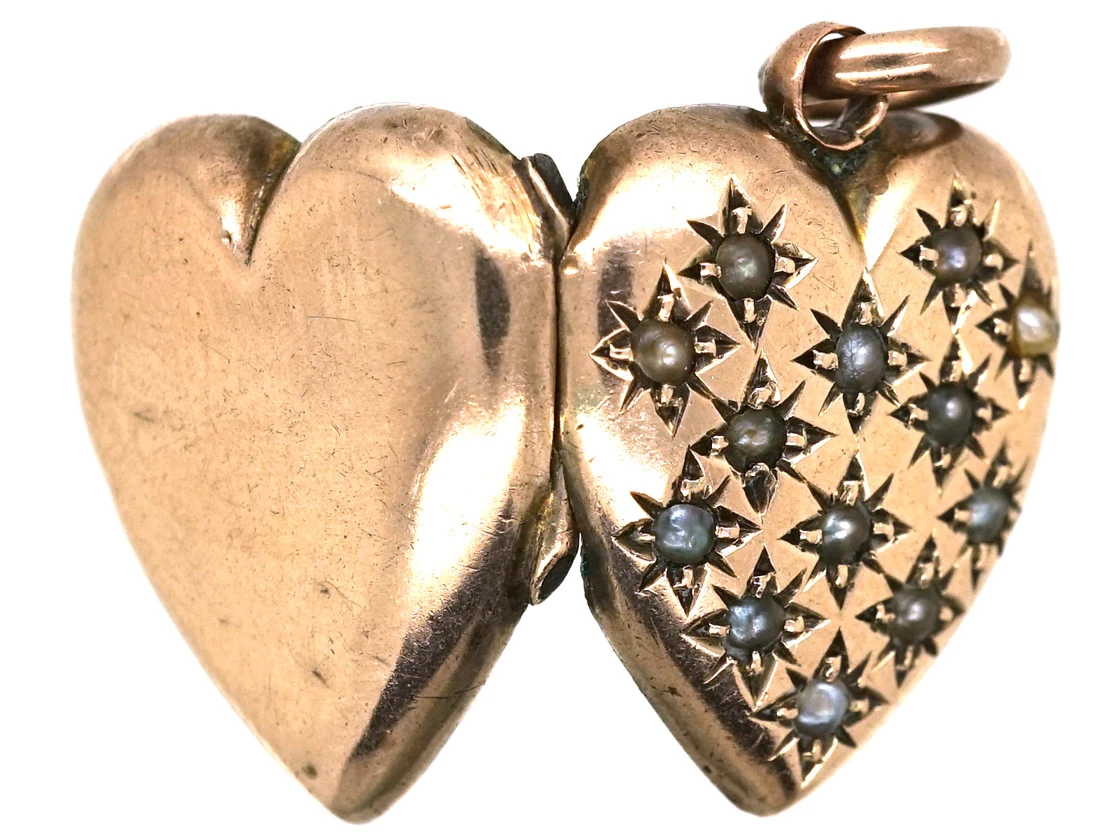 Edwardian 9ct Gold Heart Shaped Locket Studded With Natural Split Pearls 6 Edwardian 9ct Gold Heart Shaped Locket Studded With Natural Split Pearls - Image 4