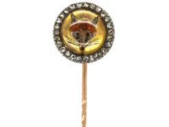 Victorian Fox Head Reverse Intaglio Rock Crystal & Rose Diamond Tie Pin