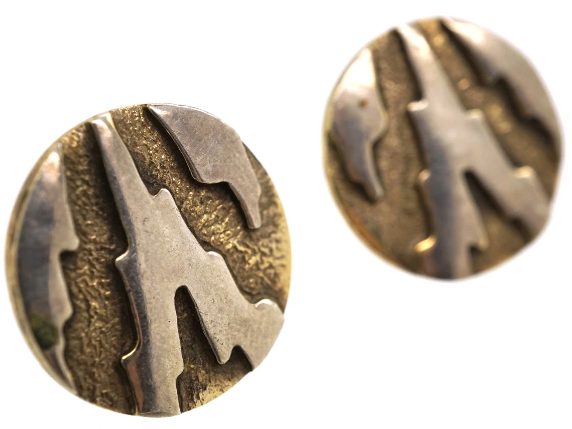 Silver Two Colour 1970s Round Earrings 4 Silver Two Colour 1970s Round Earrings - Image 2