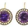 Victorian 15ct Gold, Amethyst & Natural Split Pearl Round Earrings