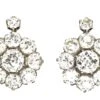 Early 20th Century 18ct White Gold, Diamond Daisy Cluster Earrings -Antique Jewellery Company DSC09423