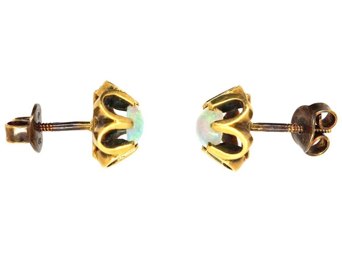 Retro 18ct Gold & Opal Stud Earrings 6 Retro 18ct Gold & Opal Stud Earrings - Image 4