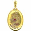 French 19th Century 18ct Gold Locket With Flower Motif Set With Cabochon Rubies & Rose Diamonds 2 French 19th Century 18ct Gold Locket With Flower Motif Set With Cabochon Rubies & Rose Diamonds -Antique Jewellery Company DSC09442 scaled 1