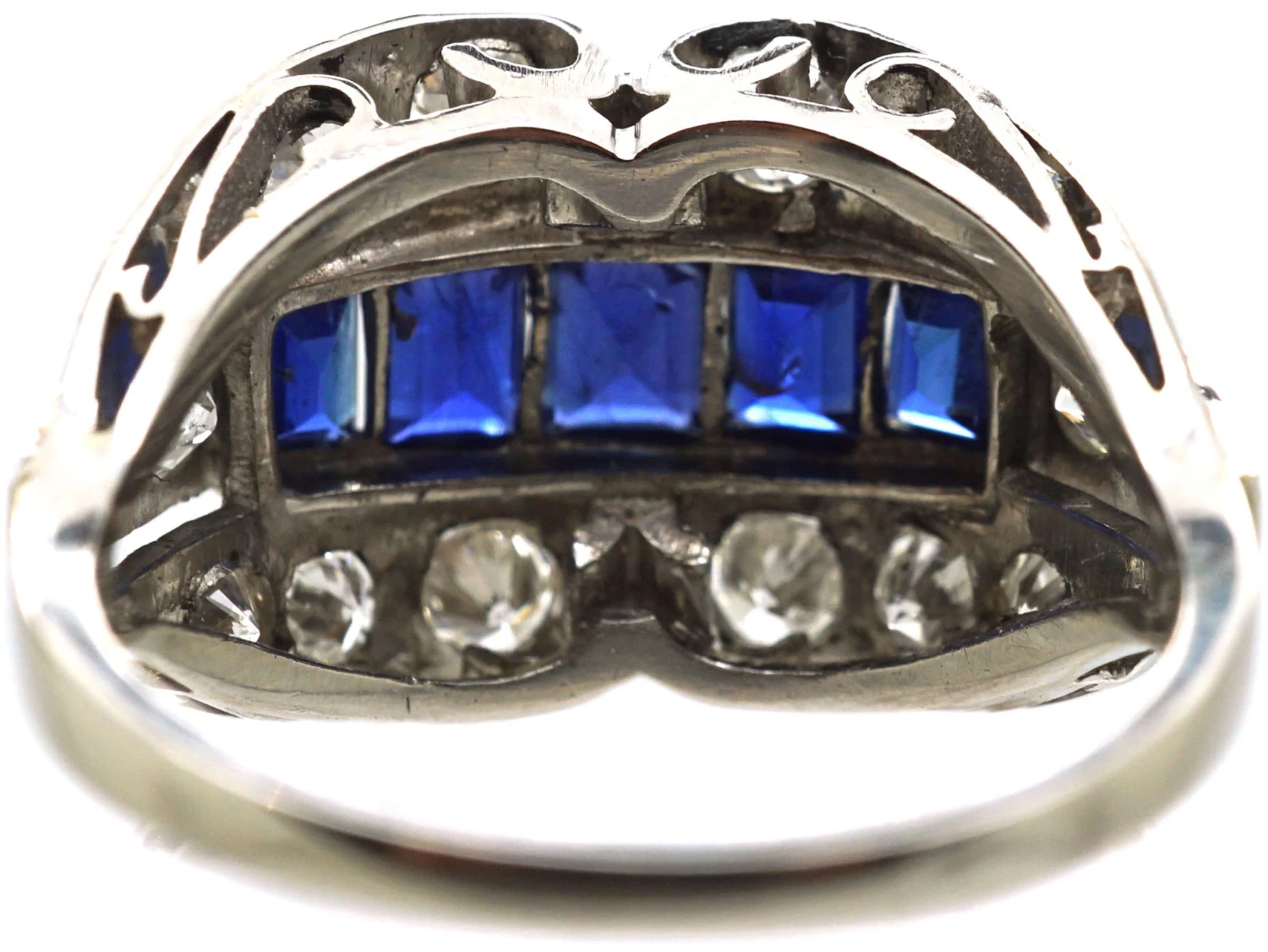 Art Deco Platinum Double Buckle Ring Set With Calibre Sapphires & Diamonds 6 Art Deco Platinum Double Buckle Ring Set With Calibre Sapphires & Diamonds - Image 4