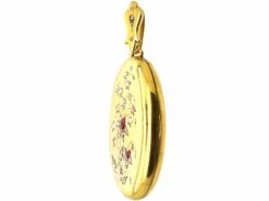 French 19th Century 18ct Gold Locket With Flower Motif Set With Cabochon Rubies & Rose Diamonds 6 French 19th Century 18ct Gold Locket With Flower Motif Set With Cabochon Rubies & Rose Diamonds -Antique Jewellery Company DSC09450 scaled 1