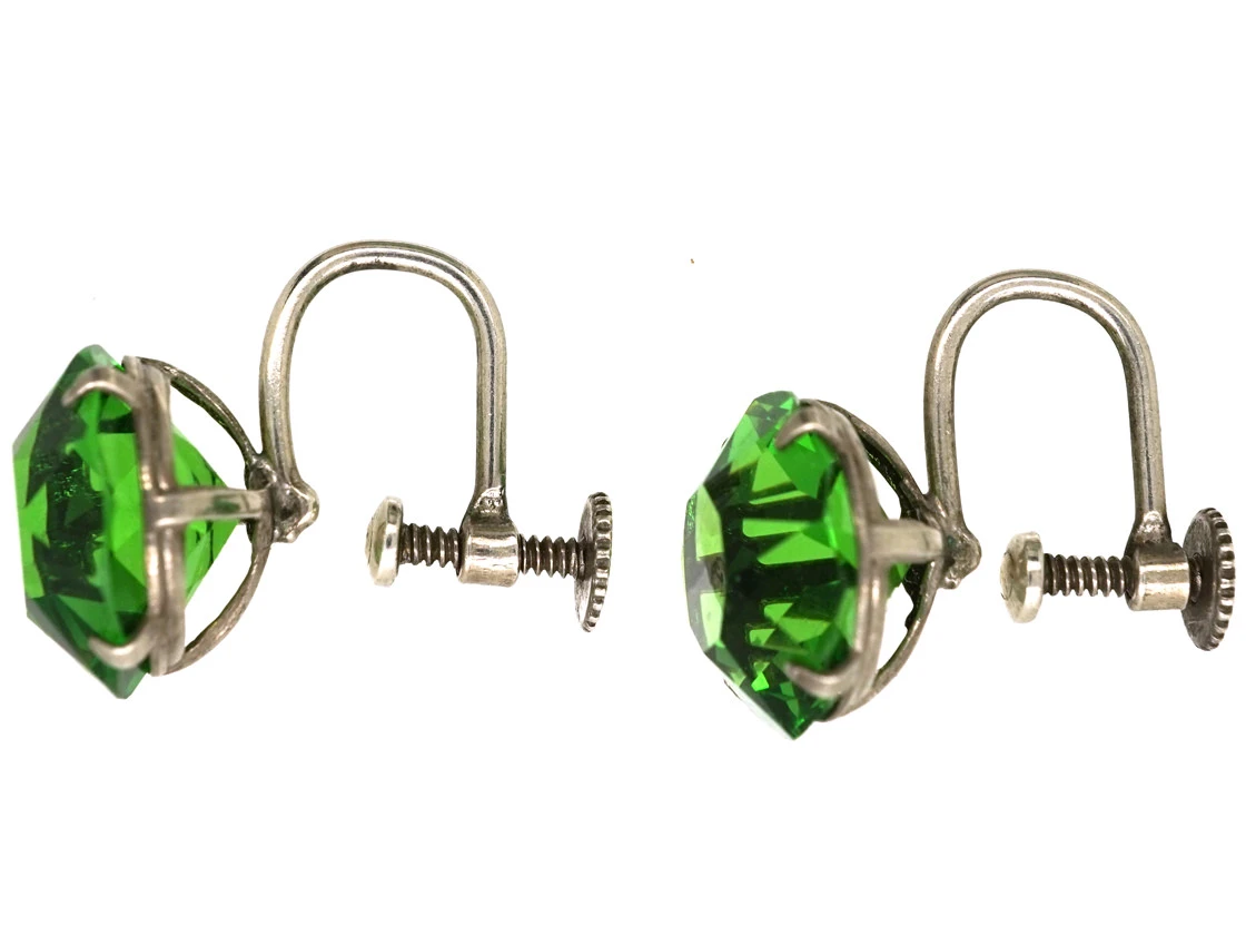 Silver & Green Paste Earrings 4 Silver & Green Paste Earrings - Image 2