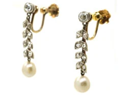 Edwardian 15ct Gold & Platinum, Diamond & Pearl Drop Earrings 10 Edwardian 15ct Gold & Platinum, Diamond & Pearl Drop Earrings -Antique Jewellery Company DSC09455 1