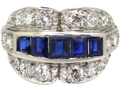 Art Deco Platinum Double Buckle Ring Set With Calibre Sapphires & Diamonds 15 Art Deco Platinum Double Buckle Ring Set With Calibre Sapphires & Diamonds -Antique Jewellery Company DSC09472 scaled 1