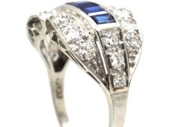 Art Deco Platinum Double Buckle Ring Set With Calibre Sapphires & Diamonds 10 Art Deco Platinum Double Buckle Ring Set With Calibre Sapphires & Diamonds -Antique Jewellery Company DSC09488 scaled 2
