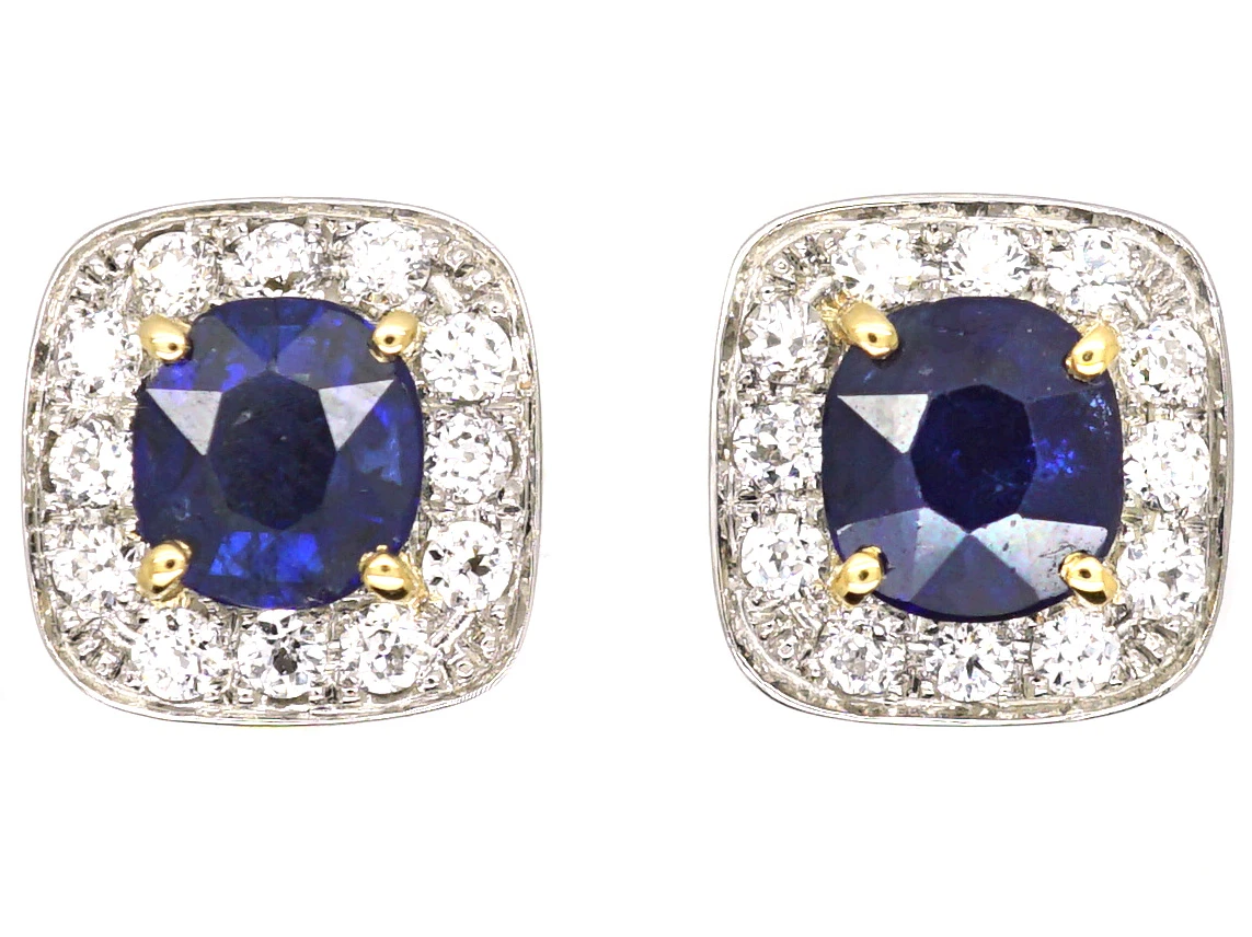 1960’s 18ct Gold & Platinum Sapphire & Diamond Earrings 3 1960’s 18ct Gold & Platinum Sapphire & Diamond Earrings