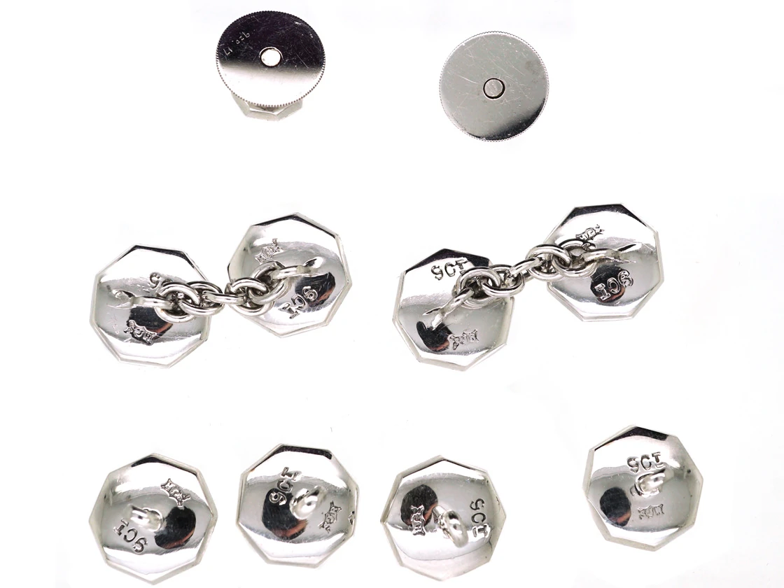 Art Deco 9ct White Gold Dress Set In Original Case 7 Art Deco 9ct White Gold Dress Set In Original Case - Image 5