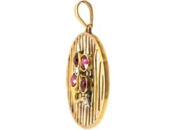 Art Deco 15ct Gold Round Pendant With Ruby & Rose Diamond Flower 6 Art Deco 15ct Gold Round Pendant With Ruby & Rose Diamond Flower -Antique Jewellery Company DSC09540 scaled 1