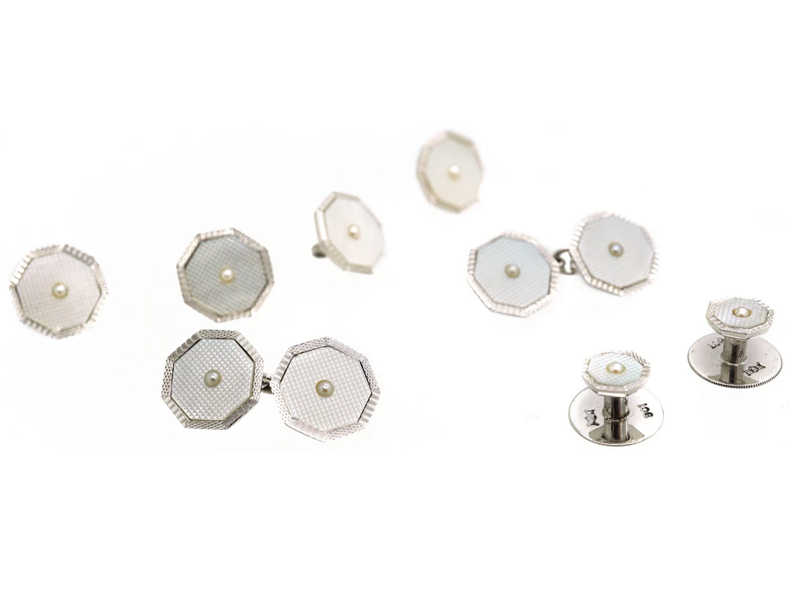 Art Deco 9ct White Gold Dress Set In Original Case 3 Art Deco 9ct White Gold Dress Set In Original Case