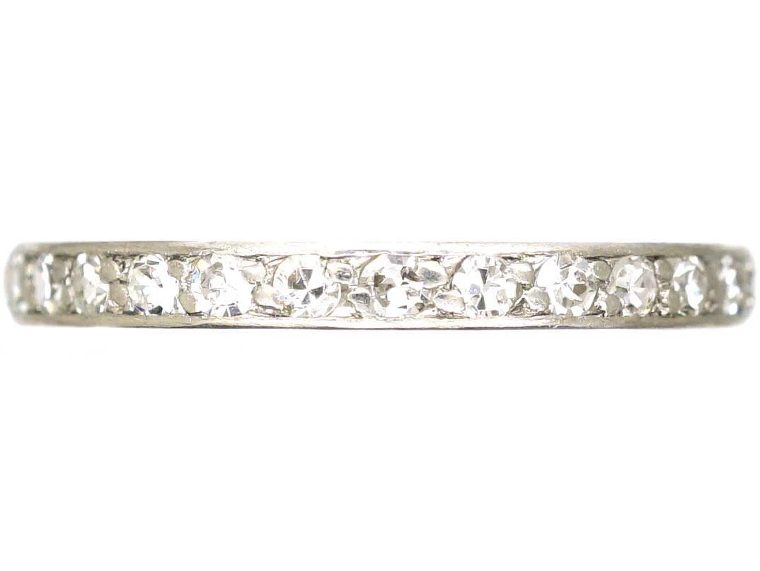 Early 20th Century Narrow Platinum & Diamond Eternity Ring 3 Early 20th Century Narrow Platinum & Diamond Eternity Ring