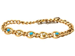 Edwardian 15ct Gold Curb Bracelet Set With Turquoise & Pearls -Antique Jewellery Company DSC09577