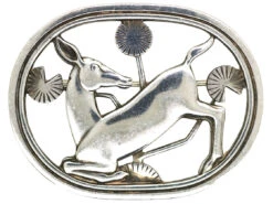 Silver Kneeling Fawn Brooch By Georg Jensen