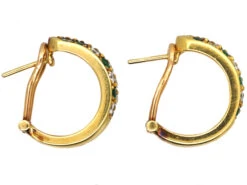 18ct Gold Hoop Earrings Set With Emeralds & Diamonds -Antique Jewellery Company DSC09586