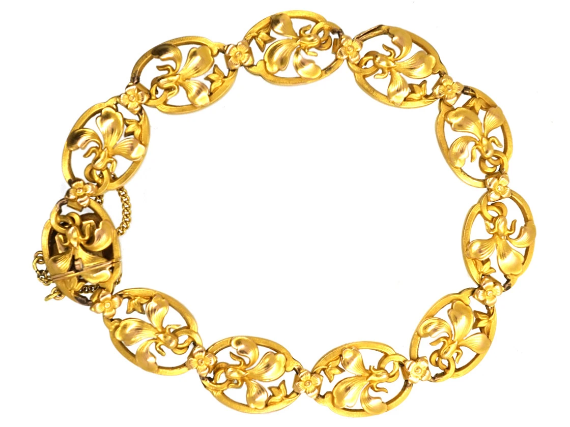French Art Nouveau 18ct Gold Fleur De Lys Bracelet 3 French Art Nouveau 18ct Gold Fleur De Lys Bracelet