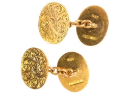 Victorian 9ct Gold Engraved Oval Cufflinks 13 Victorian 9ct Gold Engraved Oval Cufflinks -Antique Jewellery Company DSC096141