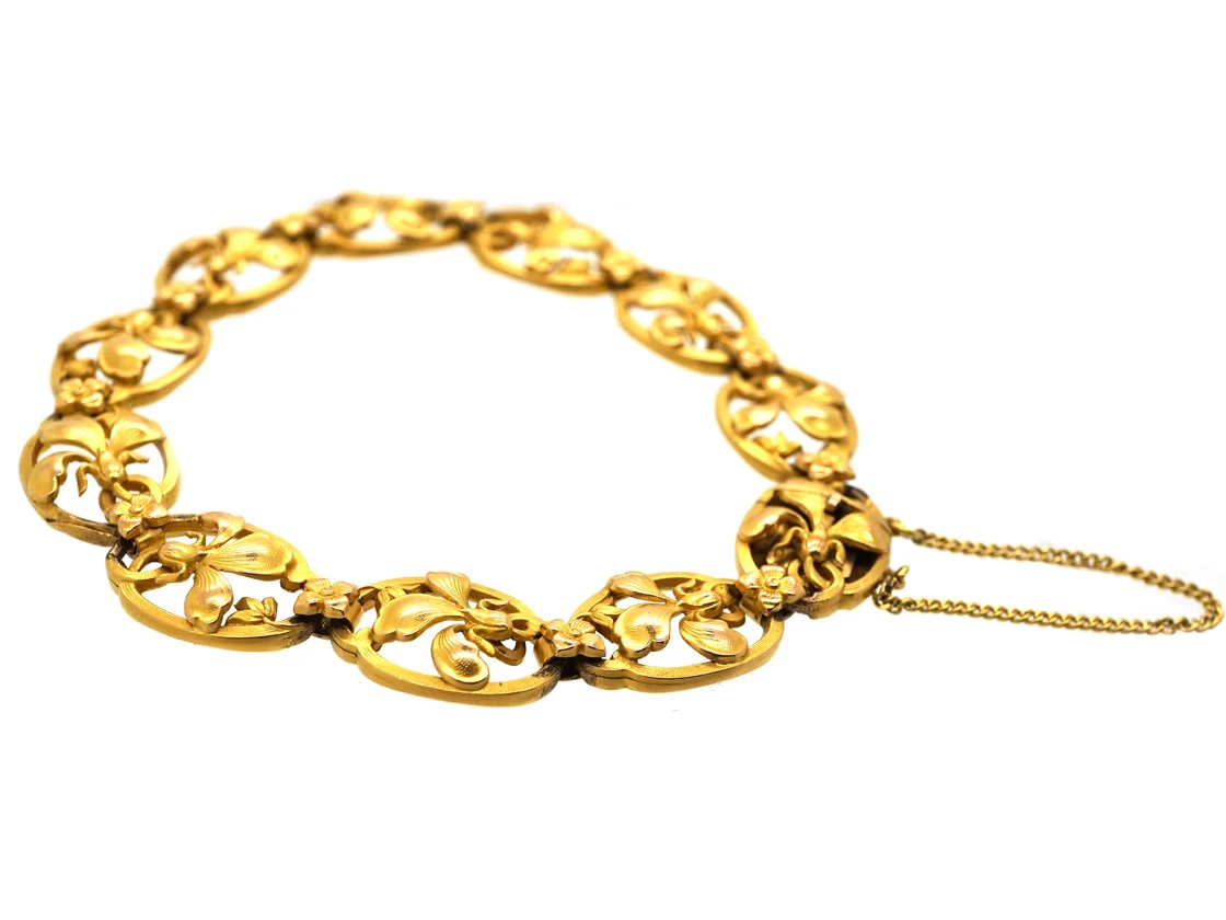 French Art Nouveau 18ct Gold Fleur De Lys Bracelet 4 French Art Nouveau 18ct Gold Fleur De Lys Bracelet - Image 2