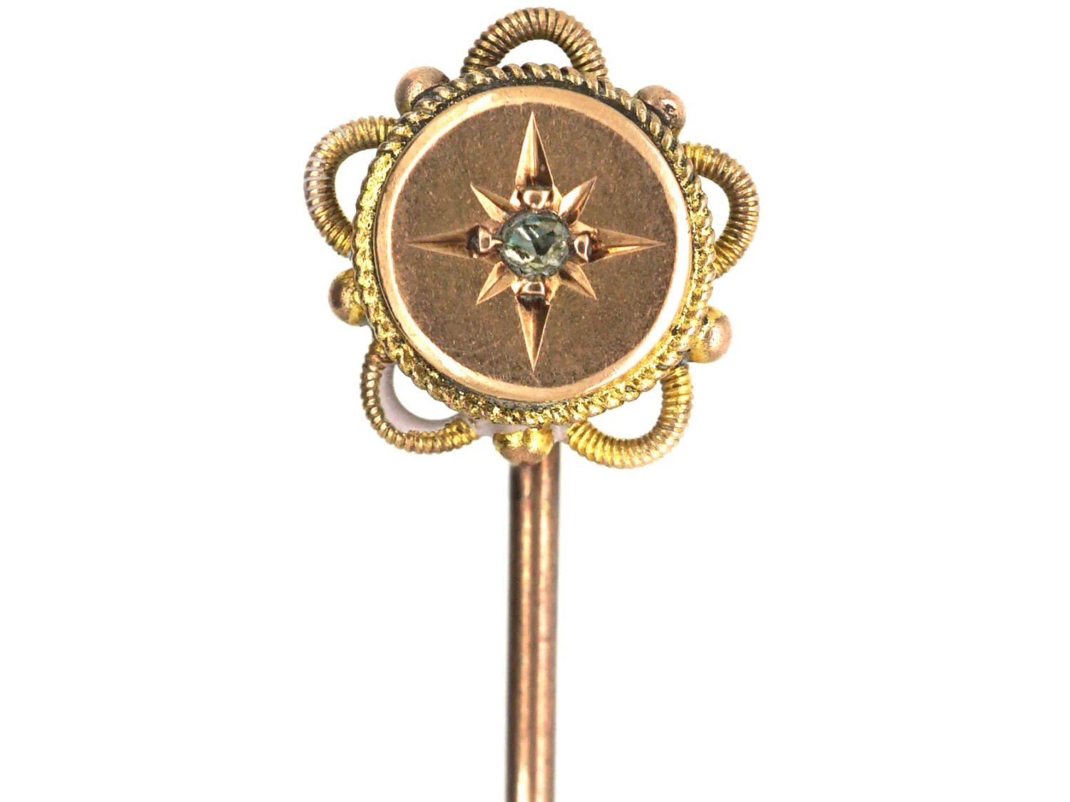 Victorian 9ct Gold & Rose Diamond Round Tie Pin 3 Victorian 9ct Gold & Rose Diamond Round Tie Pin