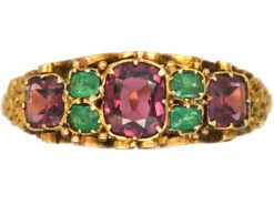 Victorian 15ct Gold, Almandine Garnet & Emerald Ring